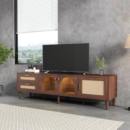 TV Stand With 3 Cabinets and 2 Drawers LED Light