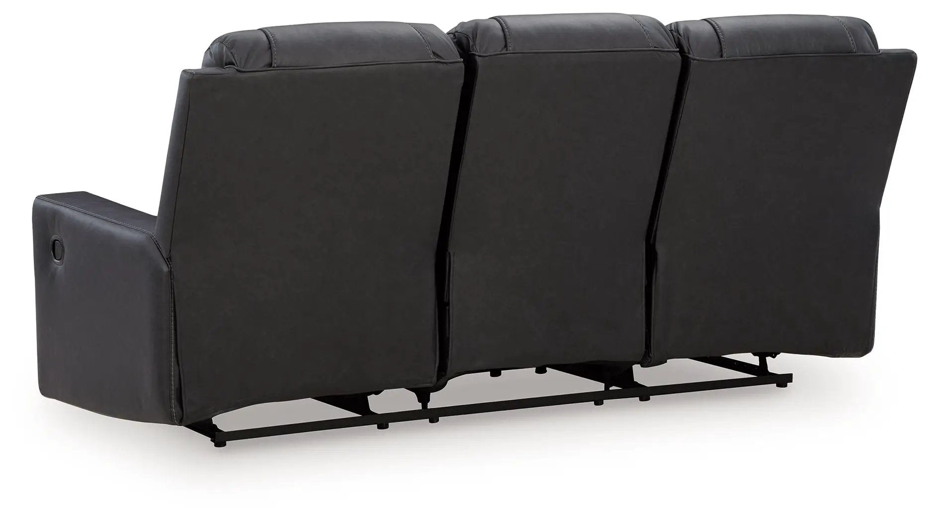 Mackmenville reclining sofa three-seat black faux leather with metal base on Tampa Home & Garden Store