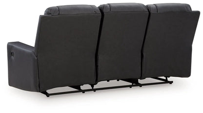 Mackmenville reclining sofa three-seat black faux leather with metal base on Tampa Home & Garden Store