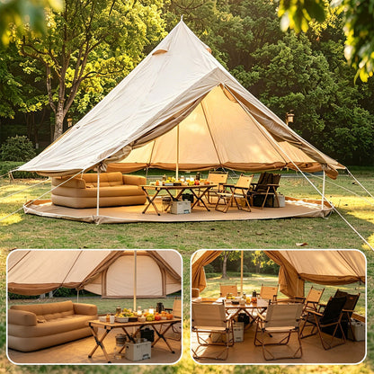 GemGear Oxford Bell Tent 13.1FT stove jack beige canvas family camping tent with sofa and table on Tampa Home & Garden Store
