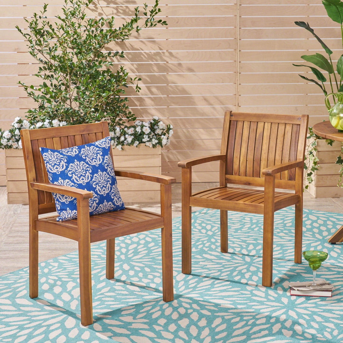 the Acacia Outdoor Dining Chairs and Slat Panels