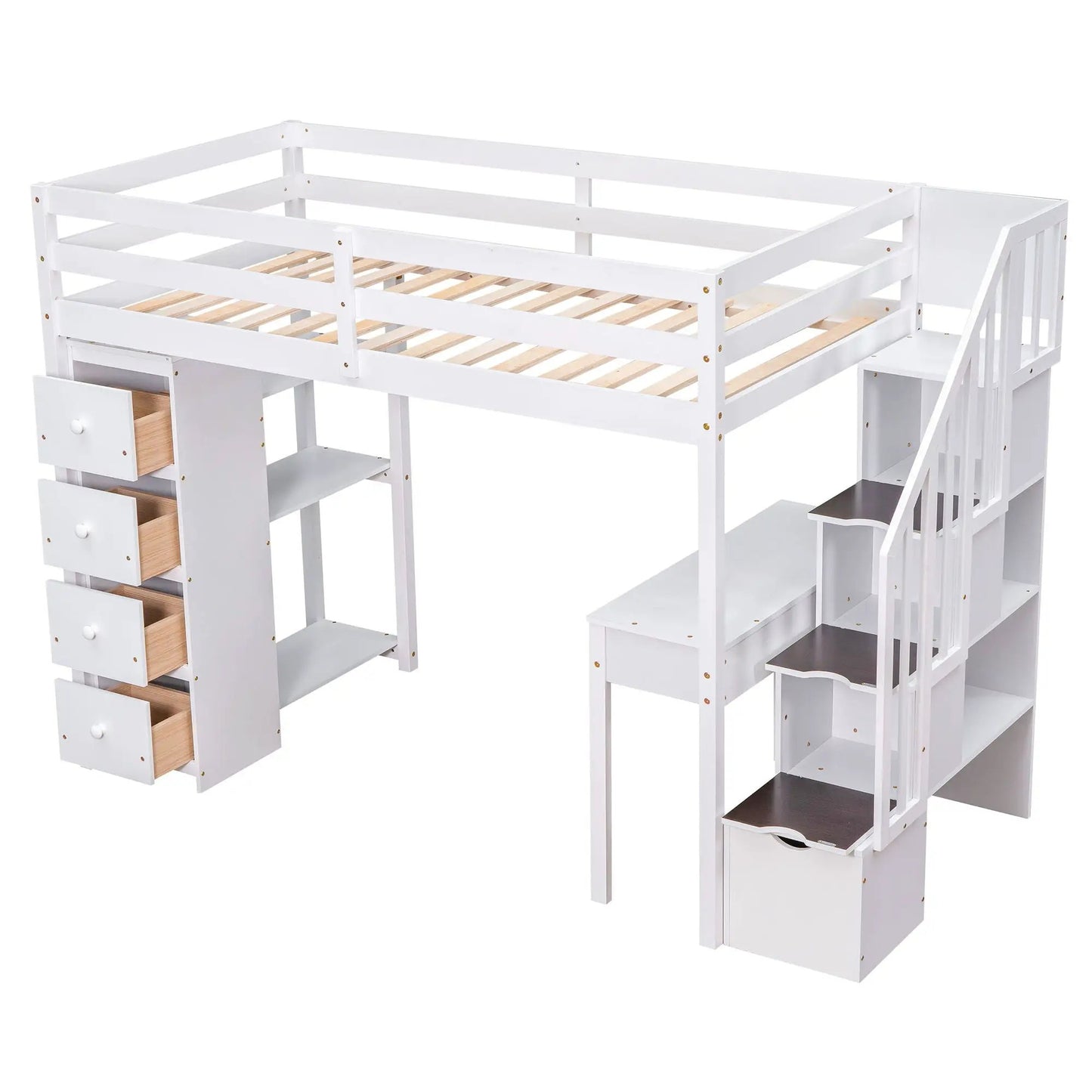 Loft Bed with Storage Drawers Desk and Stairs
