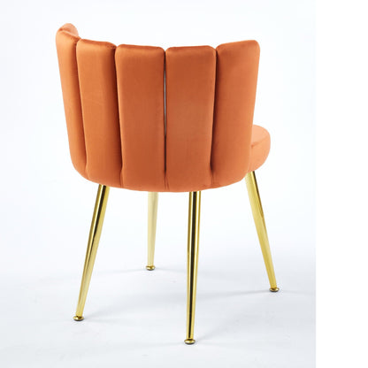 Ergonomic dining chair set of 2 in orange velvet upholstery with gold metal legs on Tampa Home & Garden Store