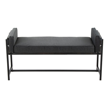 Farmhouse Luxe Upholstered Bench with Wood Panel Accent in black frame and gray upholstery on Tampa Home & Garden Store