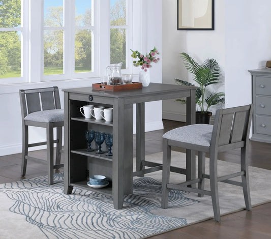 Graham 3-Piece small-space counter-height dining set with 2 gray chairs and shelf storage on Tampa Home & Garden Store