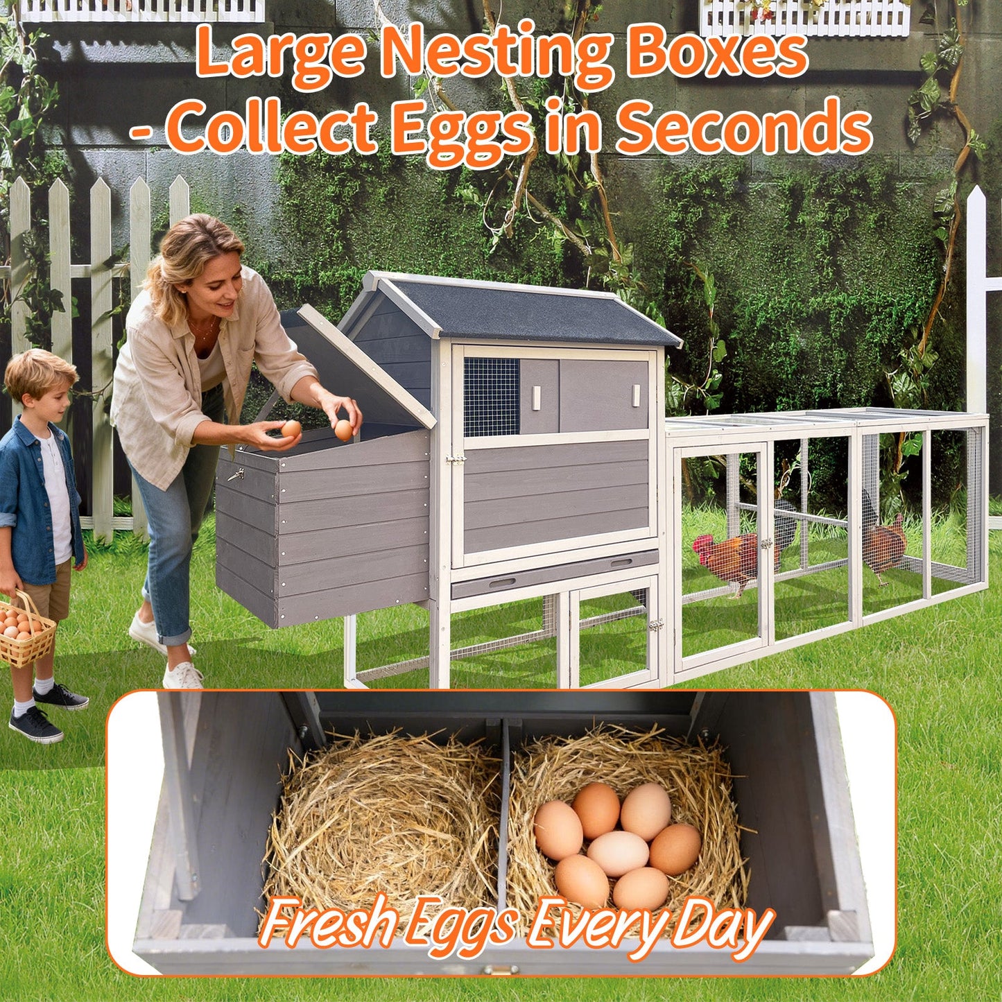 Gray wooden chicken coop with run and nesting box by HouseOfZazla, outdoor pens & hutches on Tampa Home & Garden Store