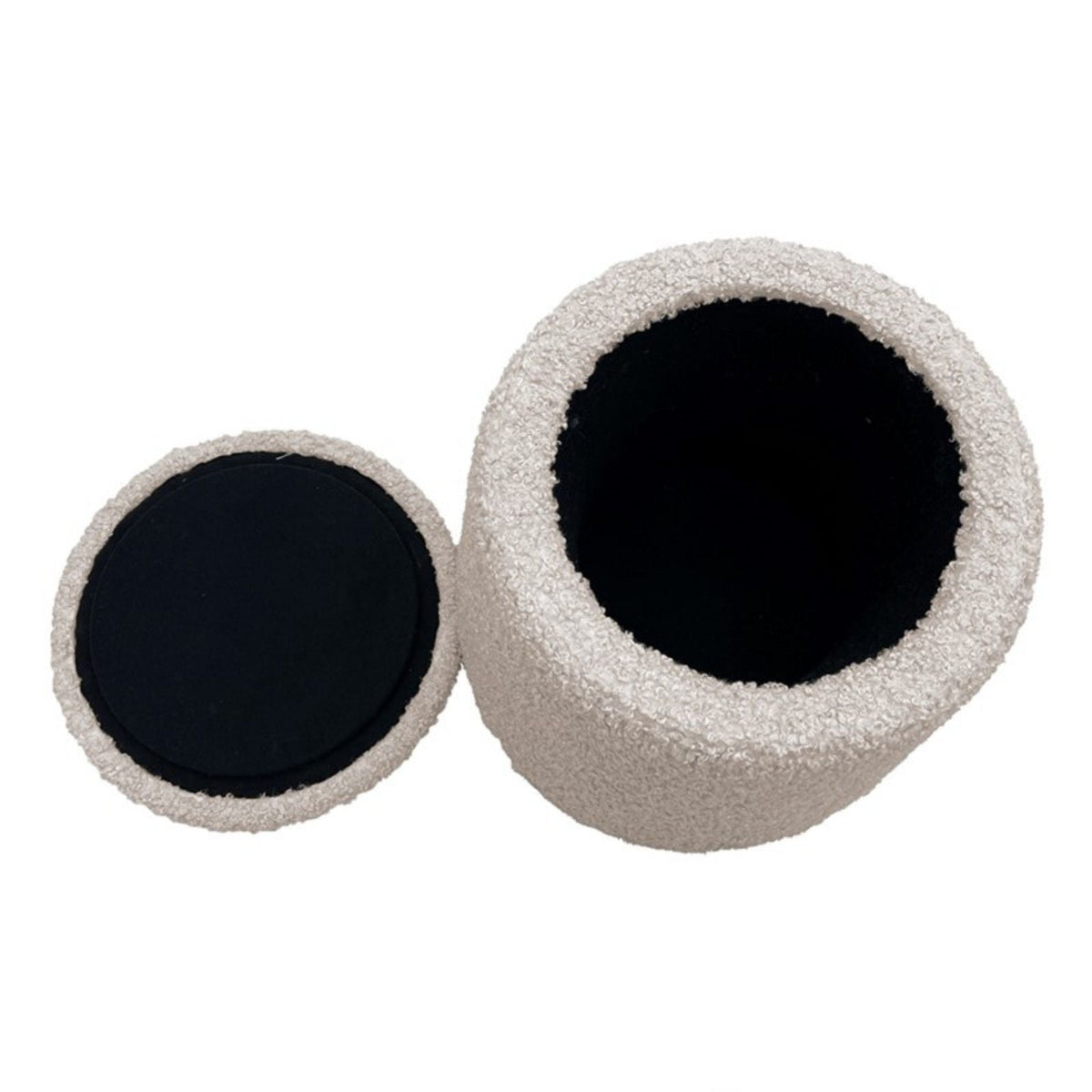 Beige textured round storage ottomans with black cushions, set of two on Tampa Home & Garden Store