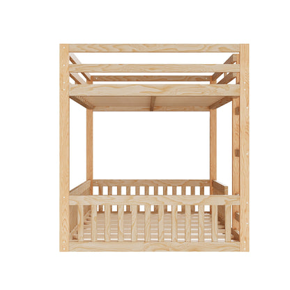 Stylish bunk bed with ladder and guardrails by HouseOfZazla in natural wood finish on Tampa Home & Garden Store