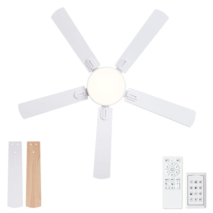 Flush Mount Ceiling Fan with LED light and remote by HouseOfZazla white pearl-silver finish on Tampa Home & Garden Store