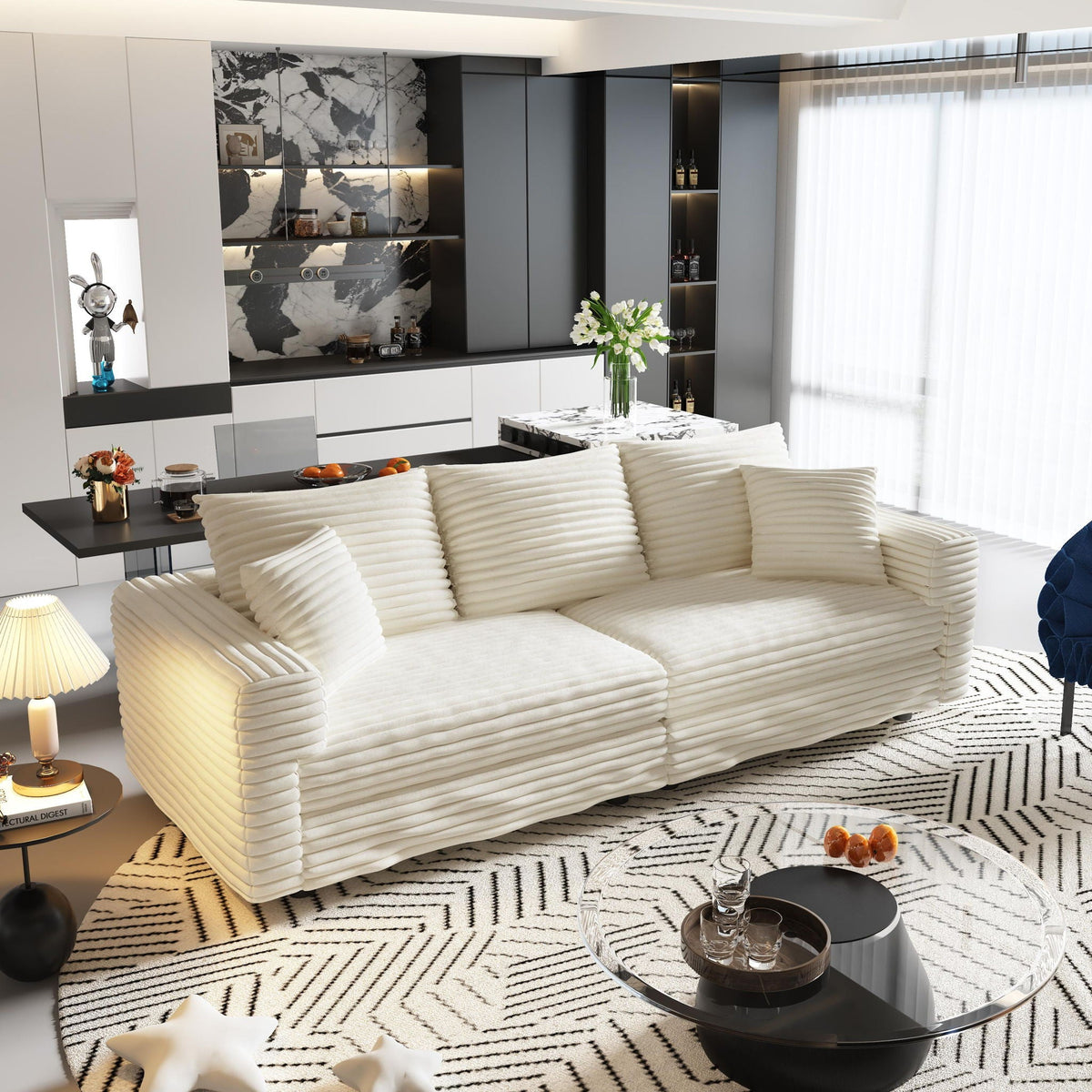 Deep Seat Sofa Bed With Ottoman and Soft Pillows