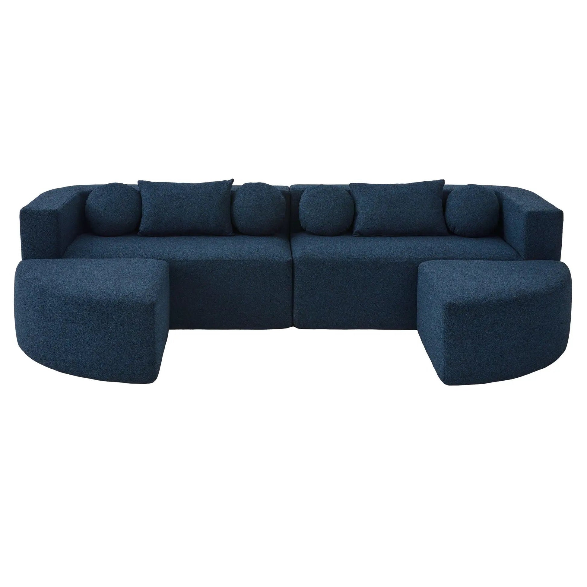Boneless couch modular sectional sofa with deep seating and curved design in blue fabric on Tampa Home & Garden Store