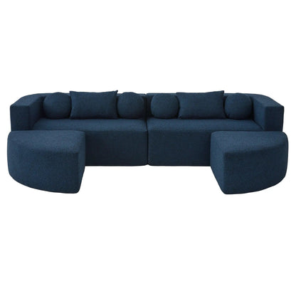 Boneless couch modular sectional sofa with deep seating and curved design in blue fabric on Tampa Home & Garden Store