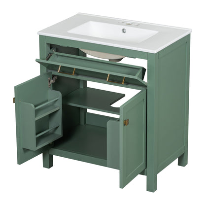 HouseOfZazla bathroom vanity with ceramic sink, green finish, soft-close doors on Tampa Home & Garden Store