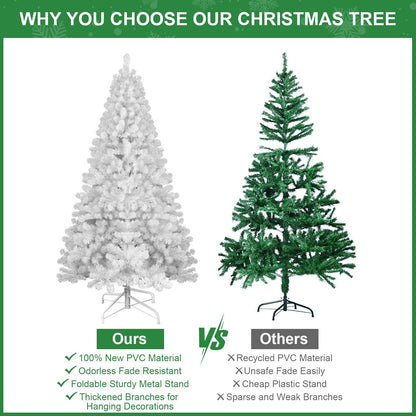 7ft White Christmas Tree with Memory Wire, 1064 Tips by HouseOfZazla; side-by-side green tree on Tampa Home & Garden Store