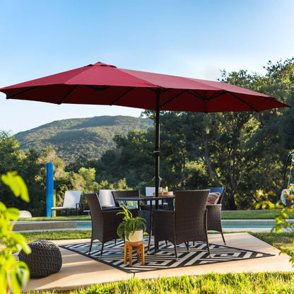 Double-Sided Outdoor Market Umbrella With Lights And Base red canopy HouseOfZazla on Tampa Home & Garden Store