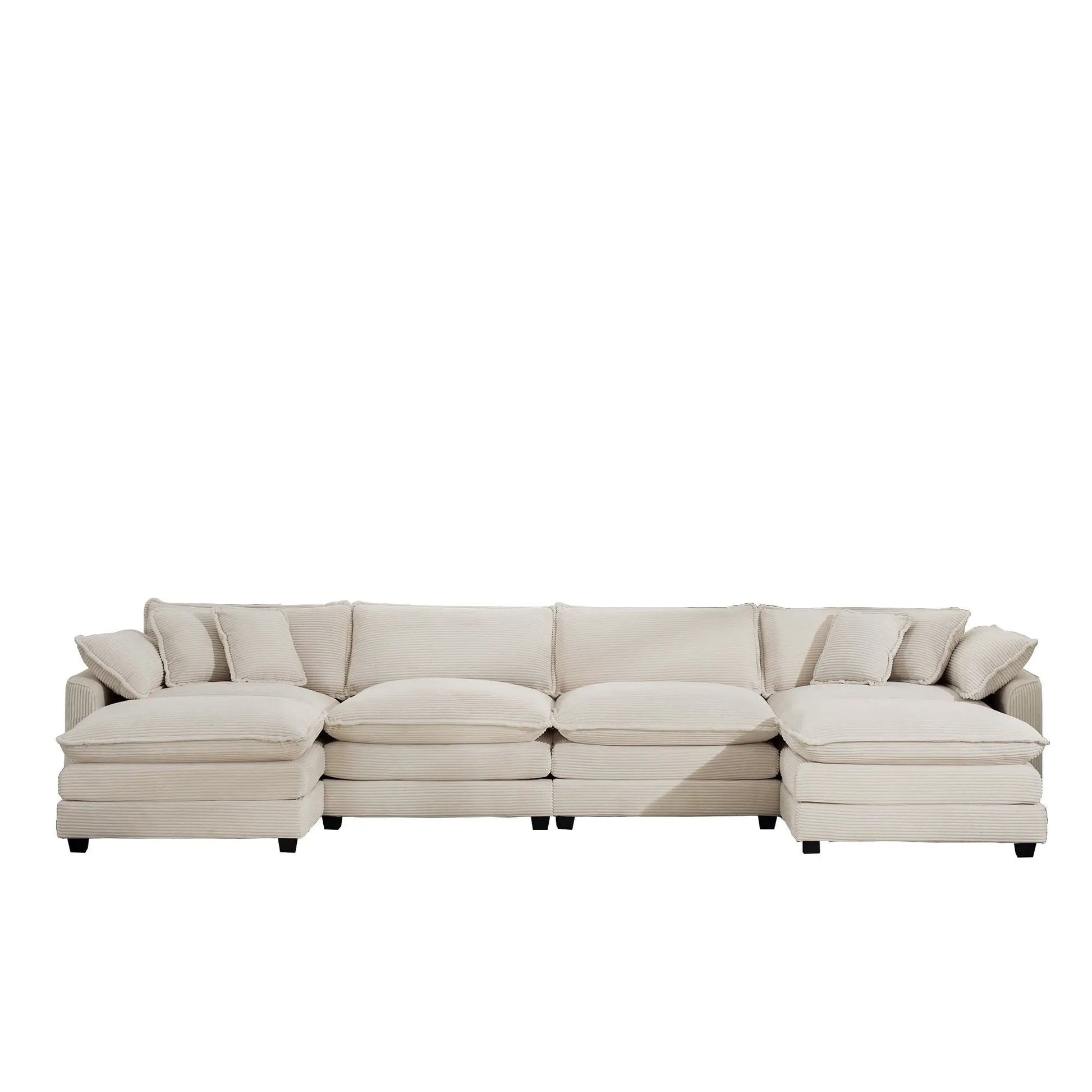 Modern Oversized Modular Cushion Sofa With Ottoman, beige fabric, deep seating, 3-piece set on Tampa Home & Garden Store