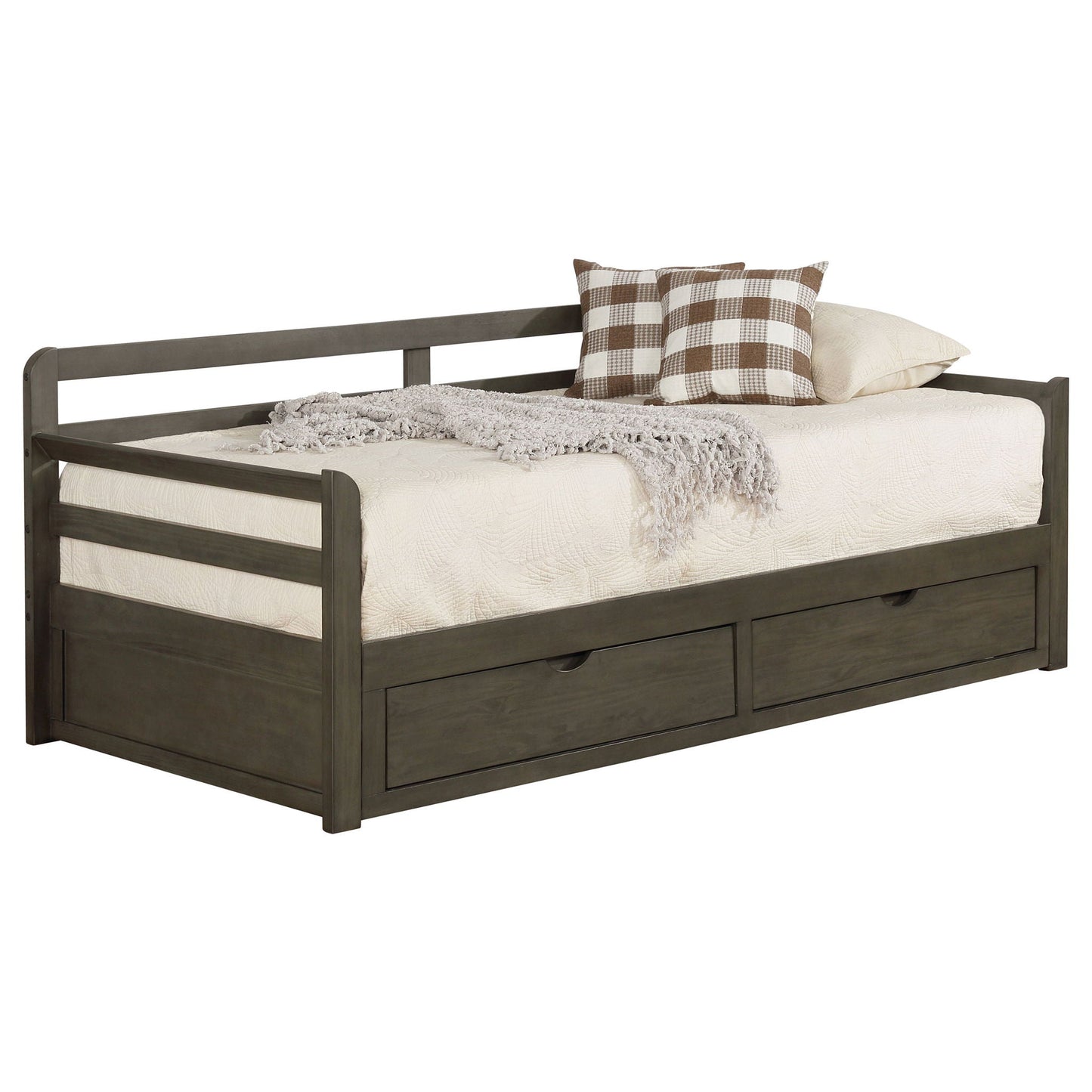 Twin Daybed With Trundle and Storage Drawers Gray