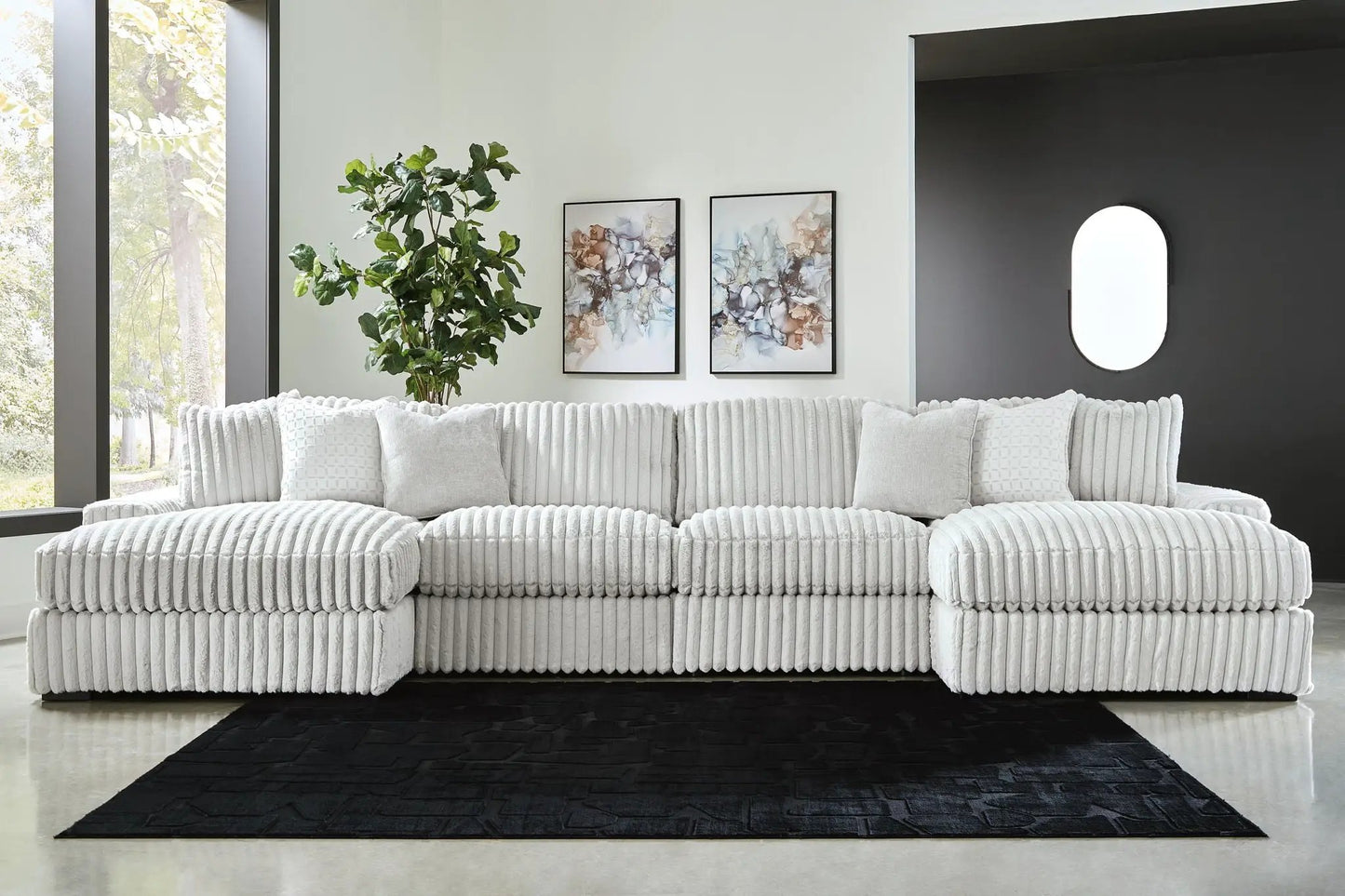 Stupendous Sectional by Unique Piece Furniture in white ribbed fabric for living room setup on Tampa Home & Garden Store