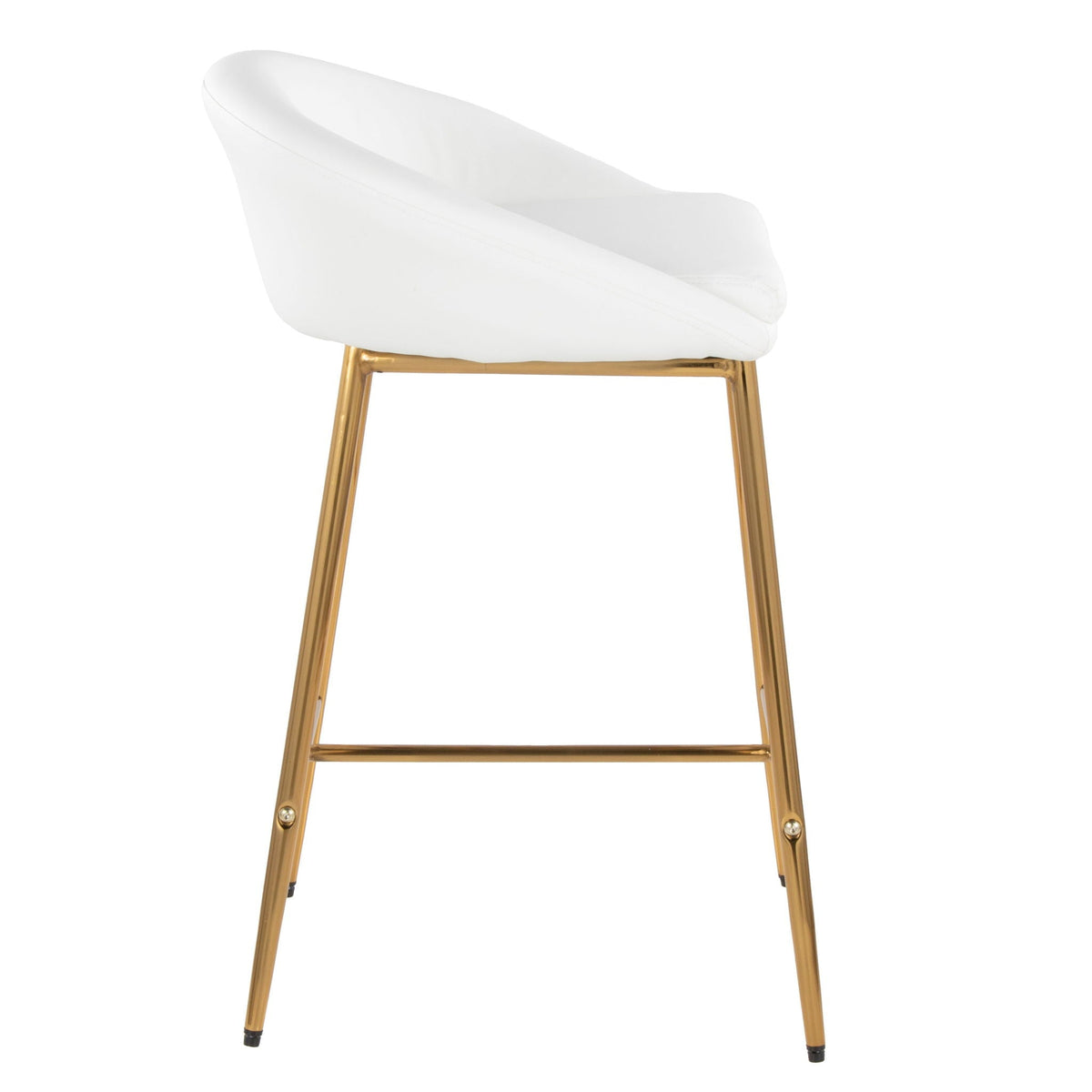 Glam counter stool white curved upholstered seat with gold metal legs on Tampa Home & Garden Store