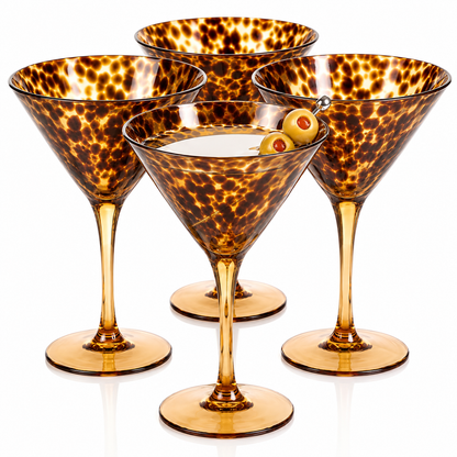 Tortoise Leopard Print Martini Glass Set of 4