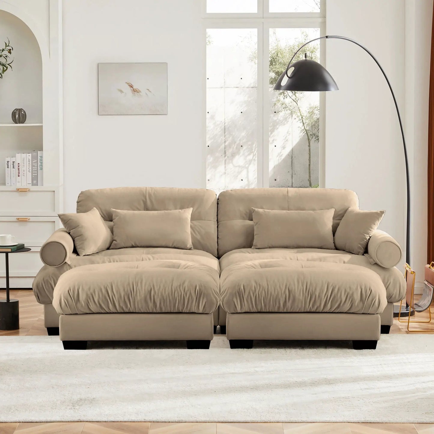 Modern Sectional Sofa with Ottoman and Pillows