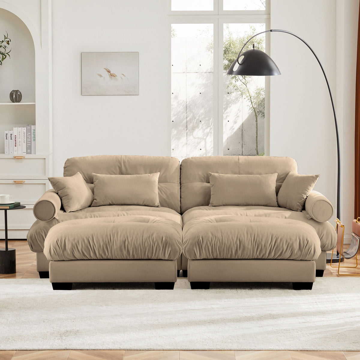 Modern sectional sofa with ottoman, beige fabric, waist & throw pillows HouseOfZazla on Tampa Home & Garden Store