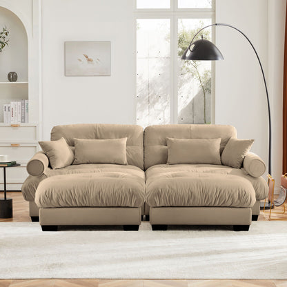 Modern sectional sofa with ottoman, beige fabric, waist & throw pillows HouseOfZazla on Tampa Home & Garden Store