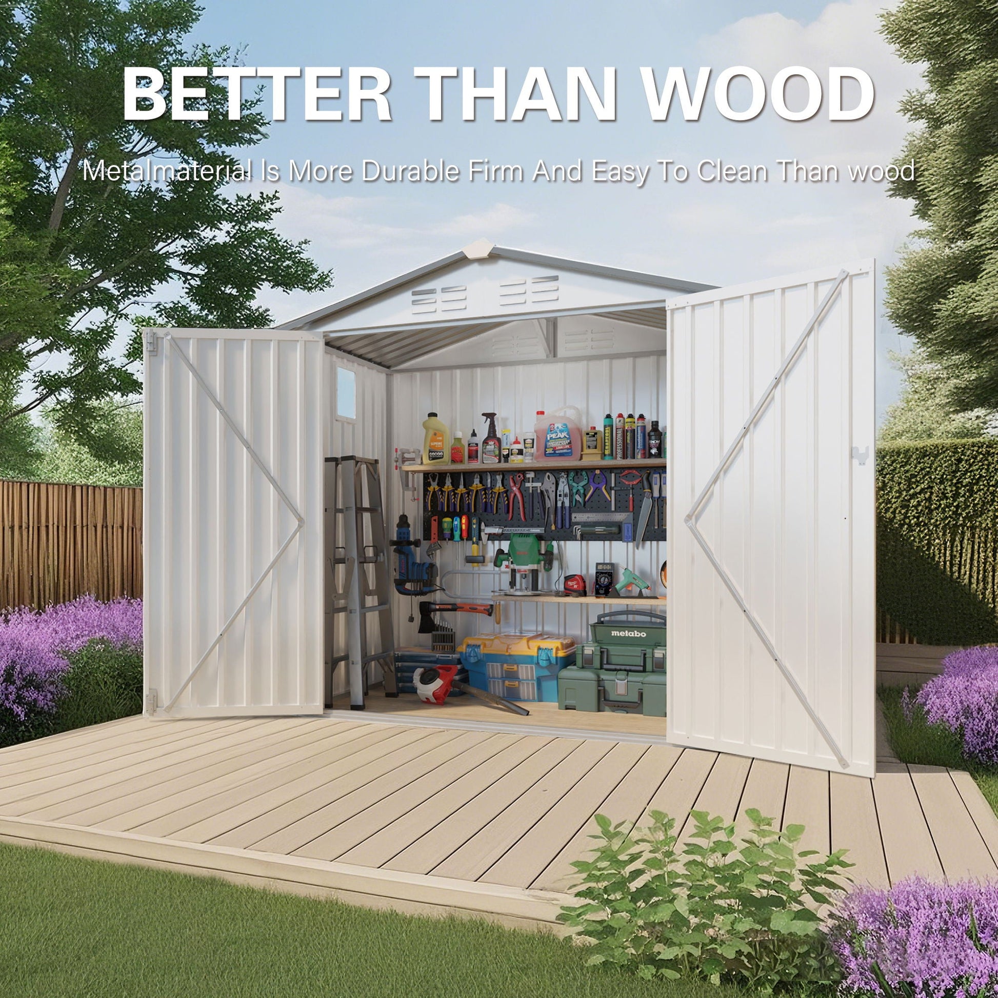 Garden tool shed metal storage with peaked roof waterproof lockable door HouseOfZazla on Tampa Home & Garden Store