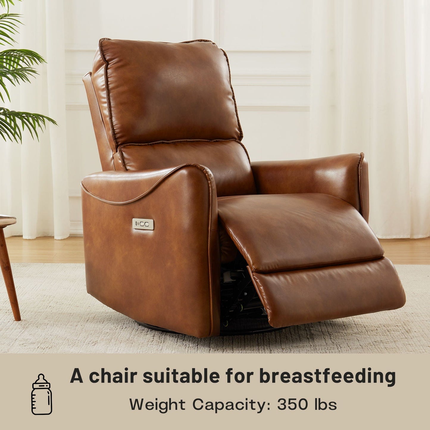 Electric recliner chair with rocker and swivel in brown leather HouseOfZazla footrest extended on Tampa Home & Garden Store