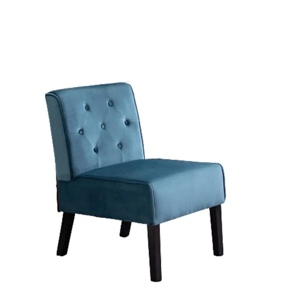 Reese armless tufted blue velvet accent chair set of 2 with dark wood legs on Tampa Home & Garden Store