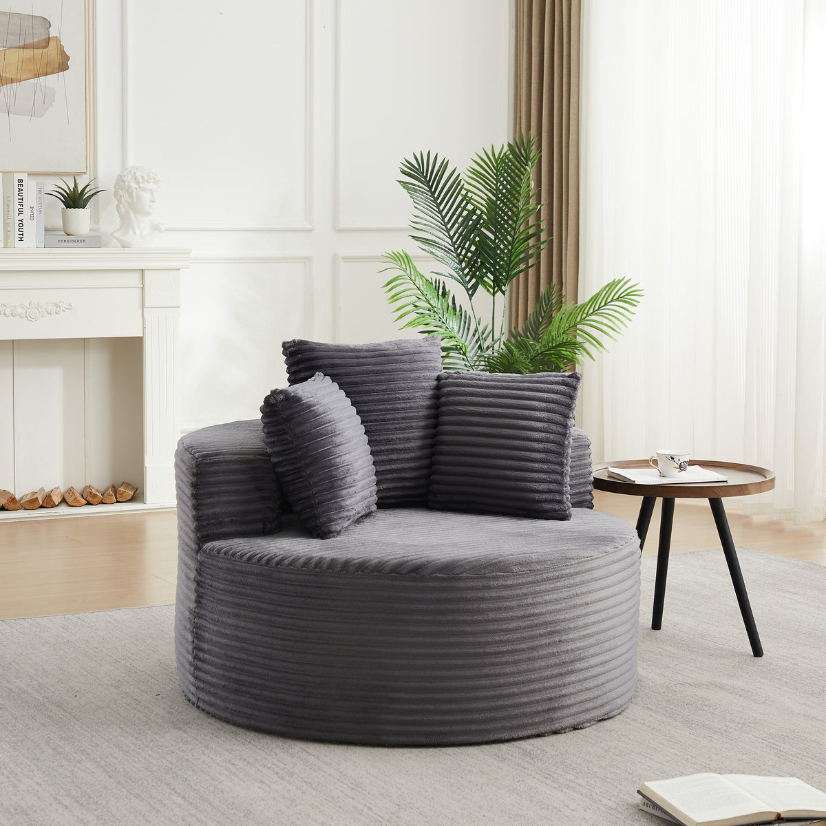 Modern Round Corduroy and Single Sofa Chair
