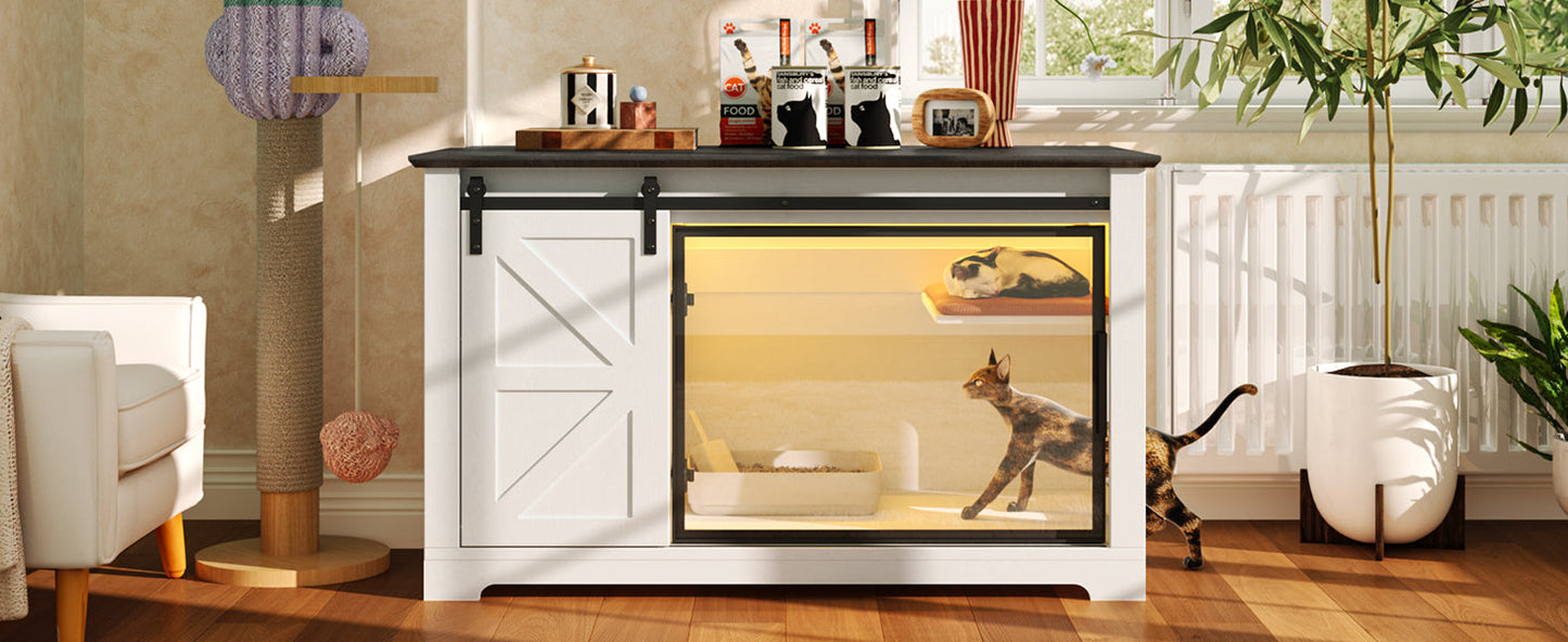 46 inch Farmhouse Cat Litter Box Enclosure Sliding Barn Door cat inside HouseOfZazla on Tampa Home & Garden Store