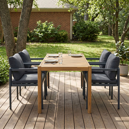5 Piece Acacia Wood Patio Dining Set and Chairs