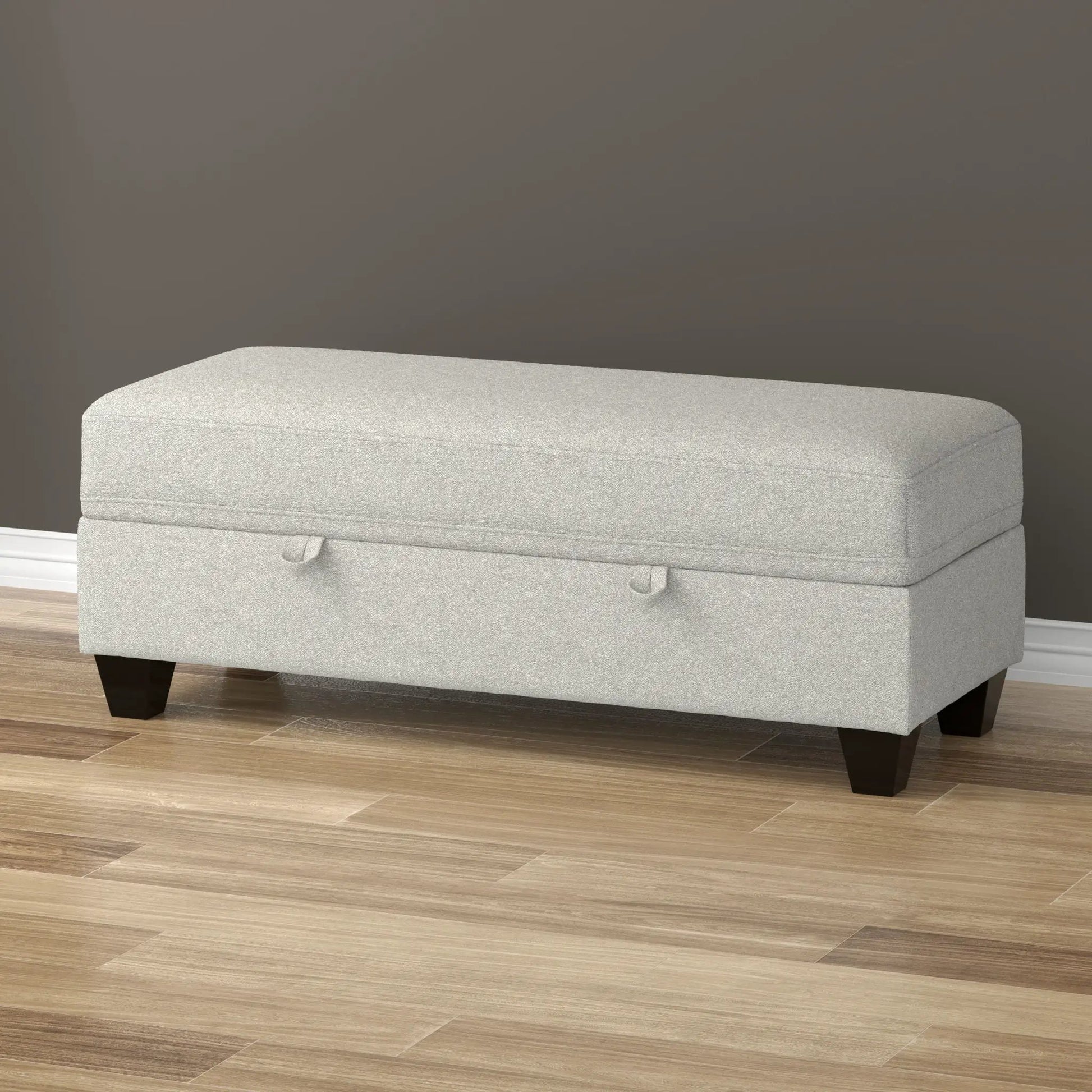 Drason Storage Ottoman in gray fabric with dark wood legs Unique Piece Furniture on Tampa Home & Garden Store
