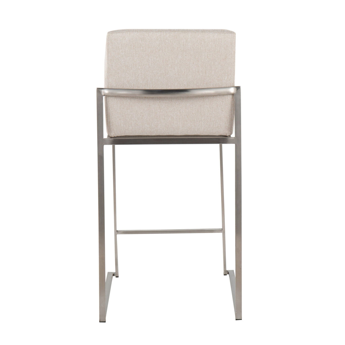 Contemporary high back counter stool with padded beige fabric back and metal frame on Tampa Home & Garden Store