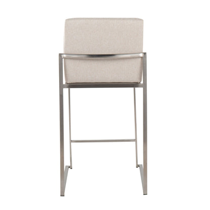 Contemporary high back counter stool with padded beige fabric back and metal frame on Tampa Home & Garden Store