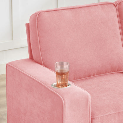 Modern Snowfleece Fabric 3 Seater Sofa With Cup Holder in pink fabric by HouseOfZazla on Tampa Home & Garden Store