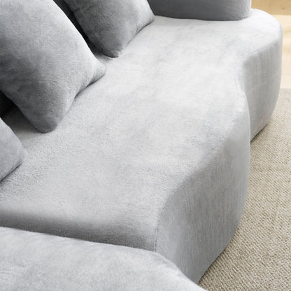 Modular L-Shape Sectional Sofa with Curved Chaise in light gray plush fabric, stationary on Tampa Home & Garden Store
