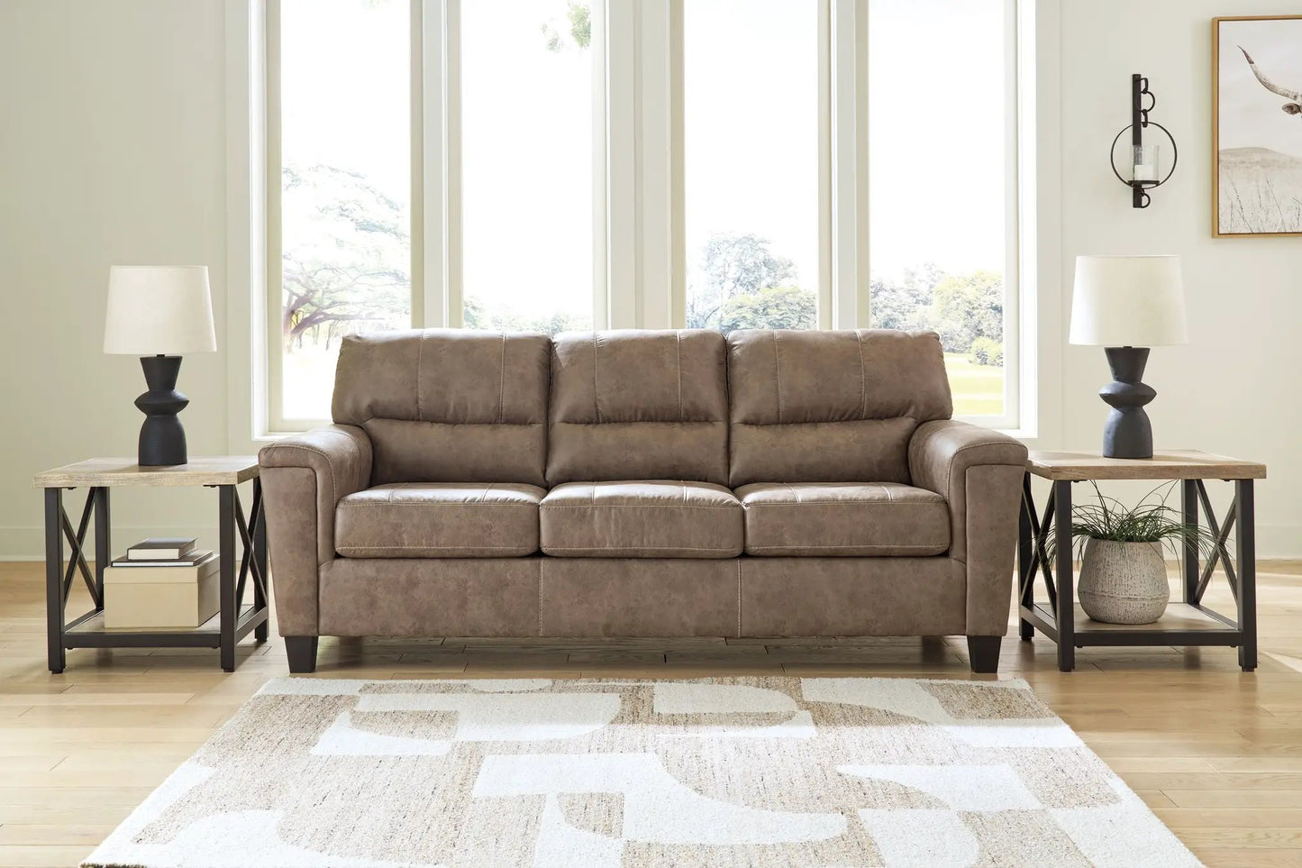 Navi fossil sofa brown leather-like stationary sofa Unique Piece Furniture in living room on Tampa Home & Garden Store