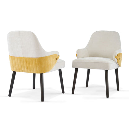 Indoor Dining Chair Set of 2 beige/yellow with sturdy black legs HouseOfZazla on Tampa Home & Garden Store