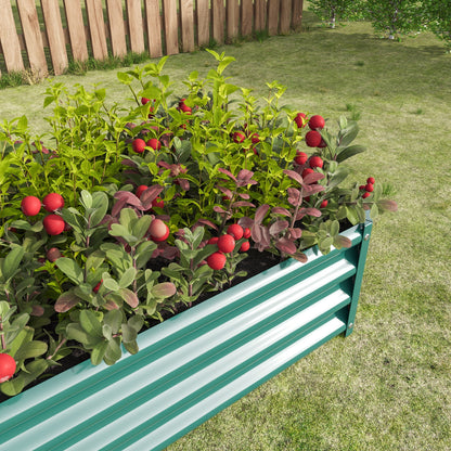 Teal corrugated metal raised bed rectangle planter 4×2×1ft with soil and red-berry plants on Tampa Home & Garden Store