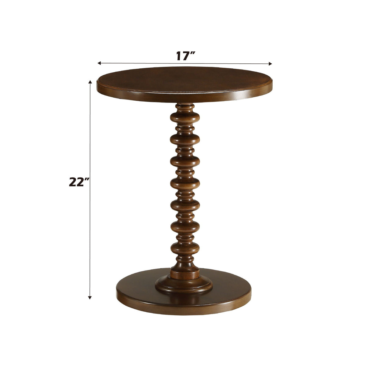 Round accent table with pedestal base in dark brown wood, 17 in diameter on Tampa Home & Garden Store