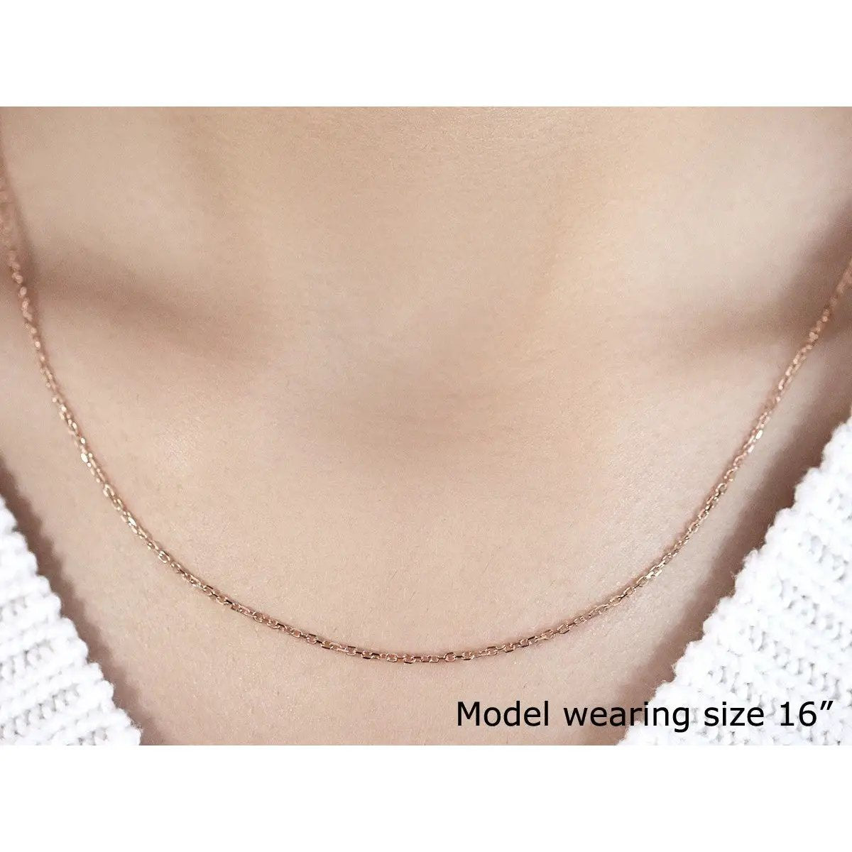 14k rose gold diamond-cut cable link chain necklace 1.3mm by Bids.com worn by model on Tampa Home & Garden Store