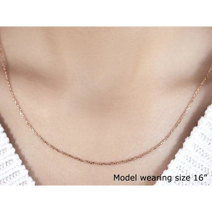14k rose gold diamond-cut cable link chain necklace 1.3mm by Bids.com worn by model on Tampa Home & Garden Store