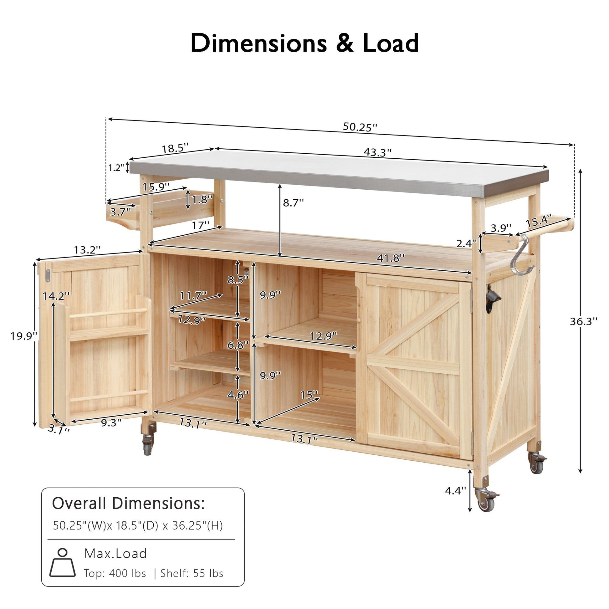 K&K Outdoor Kitchen Island rolling bar cart with stainless top on Tampa Home & Garden Store