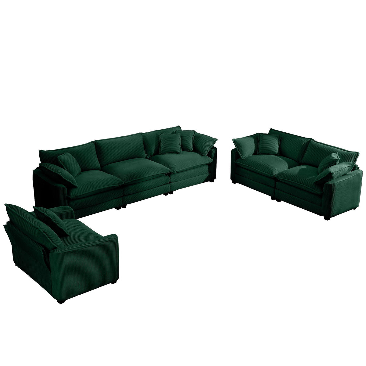 HouseOfZazla 3 Piece Living Room Sofa Set in emerald green fabric with deep cushions on Tampa Home & Garden Store