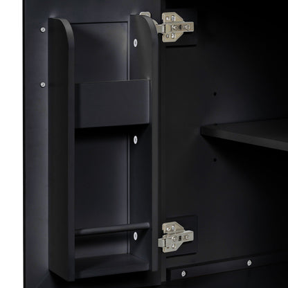 Modern Bathroom Vanity and Soft Close Cabinet black finish with exposed metal hinge hardware on Tampa Home & Garden Store