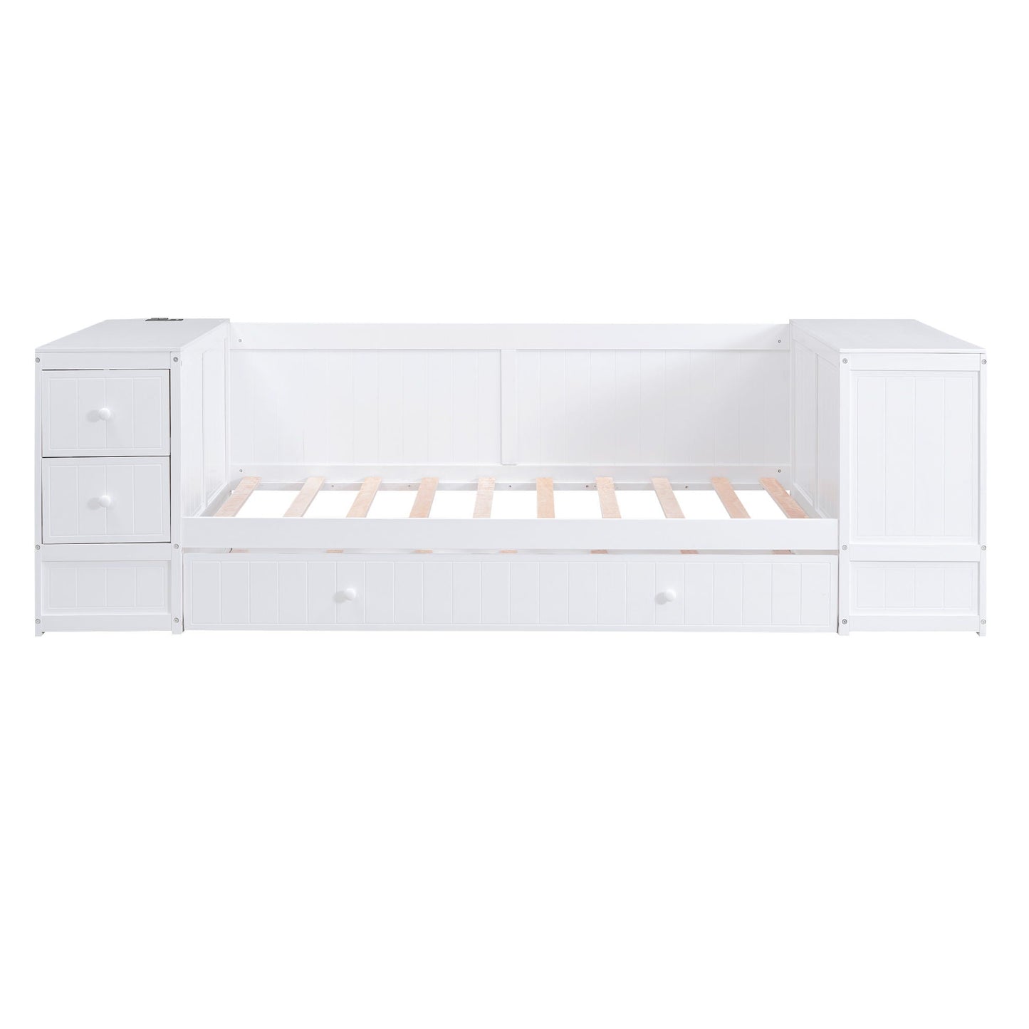 Daybed with storage arms, trundle and charging station in white wood by HouseOfZazla on Tampa Home & Garden Store