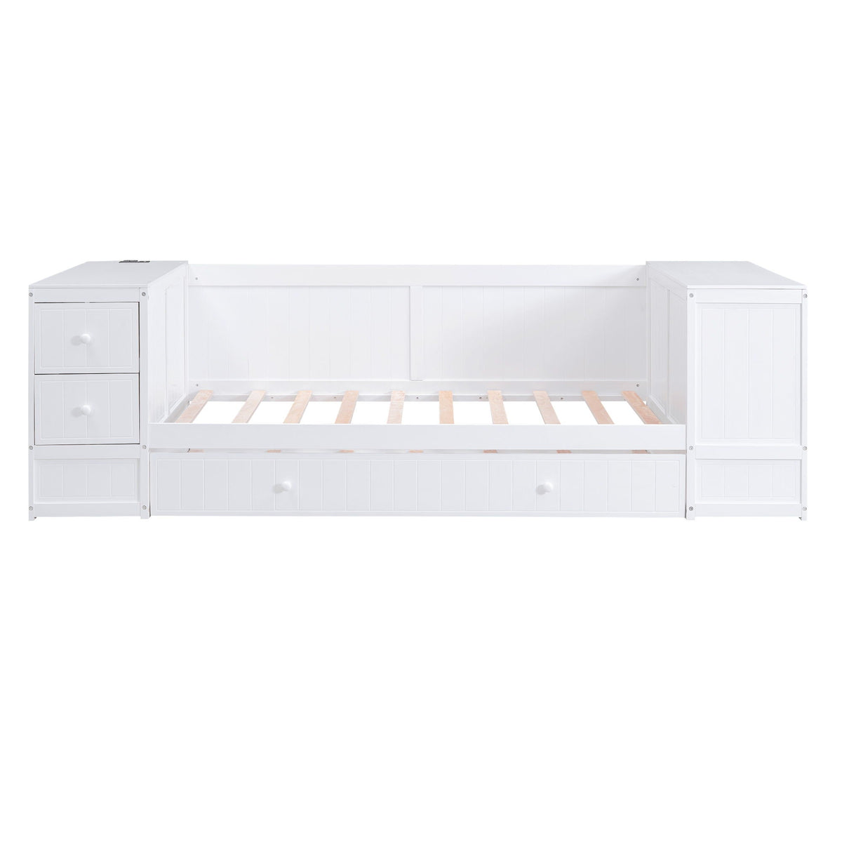 Daybed with storage arms, trundle and charging station in white wood by HouseOfZazla on Tampa Home & Garden Store