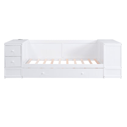 Daybed with storage arms, trundle and charging station in white wood by HouseOfZazla on Tampa Home & Garden Store